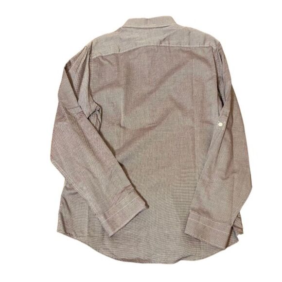 Murano Men's Slim Fit Button Front Shirt. Brown White dot Textured color Size L - Picture 4 of 9